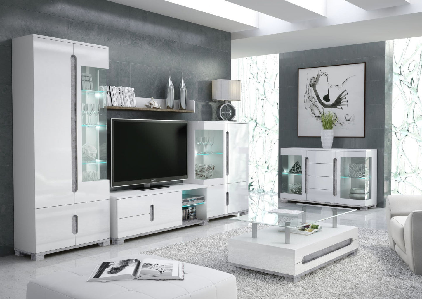 Elise White High Gloss And Grey 1 Glass Door Display Cabinet