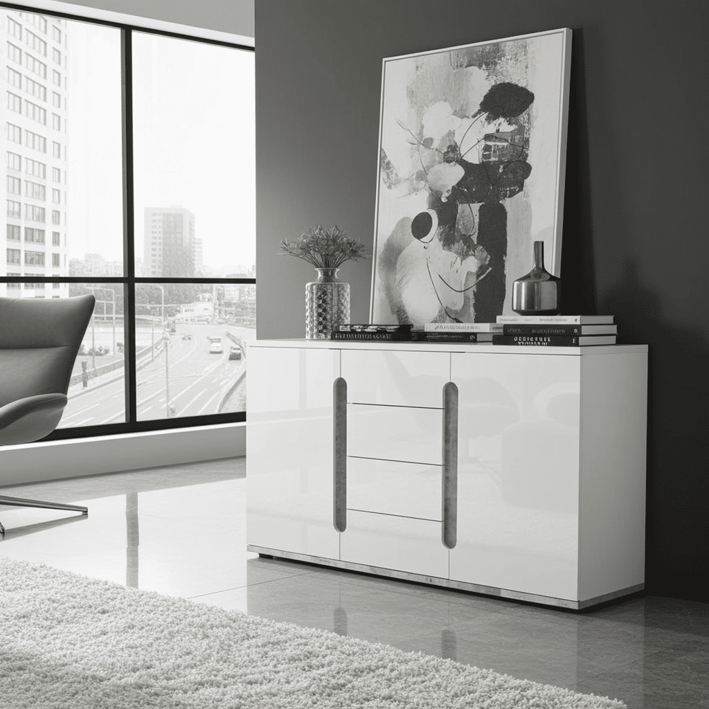 Elise White High Gloss And Grey 2 Door / 4 Drawer Sideboard T46