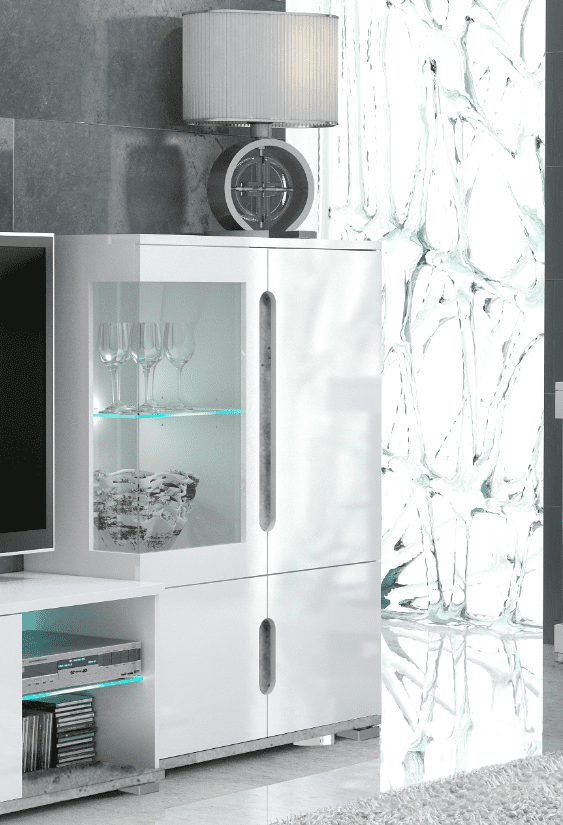 Elise White High Gloss And Grey Low Display Cabinet T12
