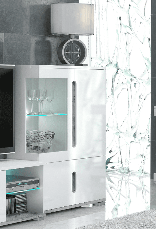 Elise White High Gloss And Grey Low Display Cabinet T12