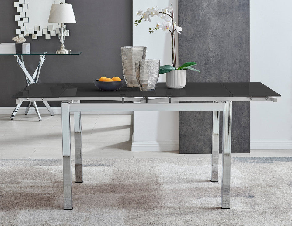 Enna Black Glass Extending Dining Table and 6 Lorenzo Chairs
