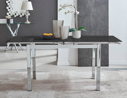 Enna Black Glass Extending Dining Table and 6 Lorenzo Chairs