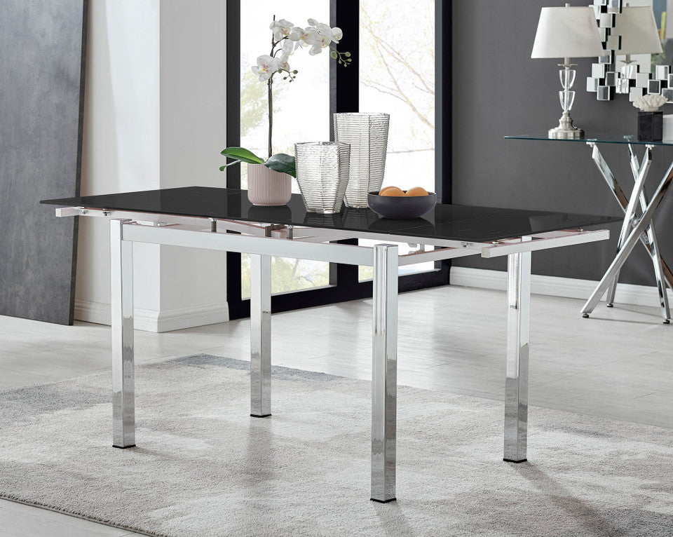 Enna Black Glass Extending Dining Table and 6 Lorenzo Chairs
