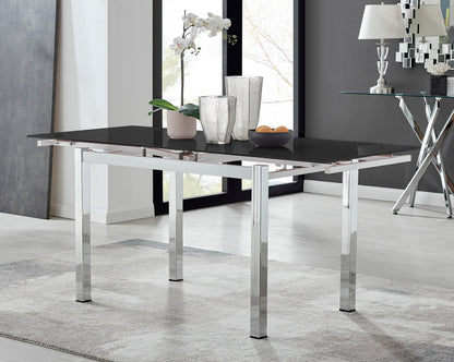 Enna Black Glass Extending Dining Table and 6 Lorenzo Chairs