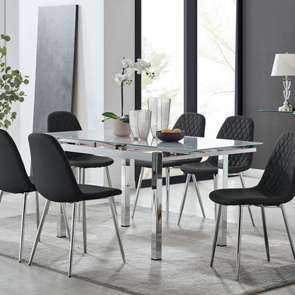 Enna White Glass Extending Dining Table and 6 Corona Silver Leg Chairs
