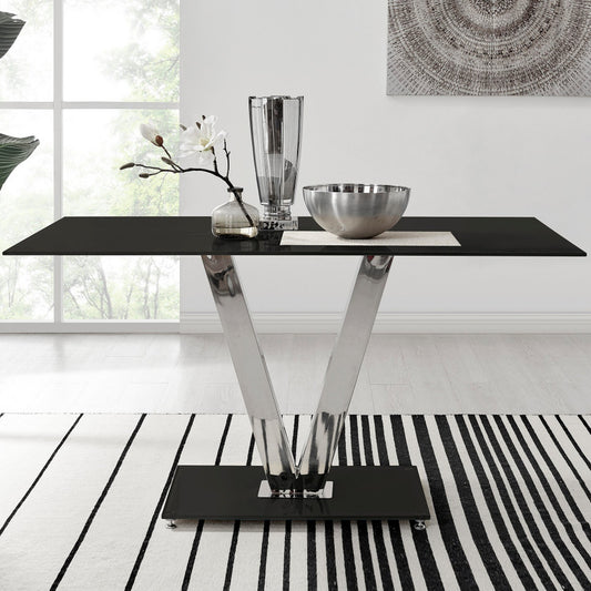 Florini Rectangular Black Glass V 4-6 Seater Dining Table