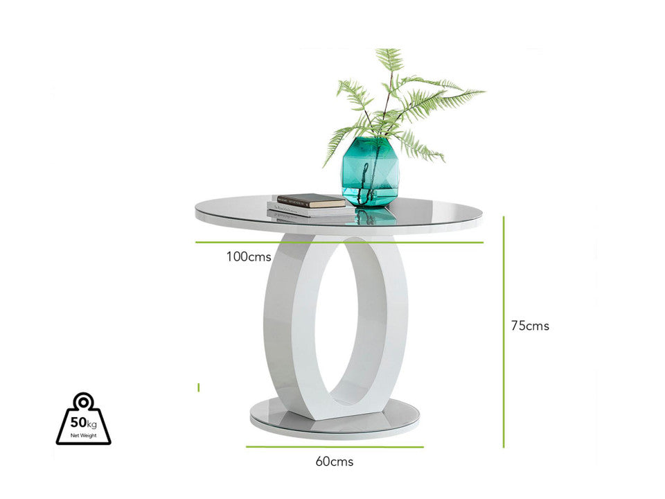 Giovani Round Grey and White High Gloss Glass 4 Seater Dining Table