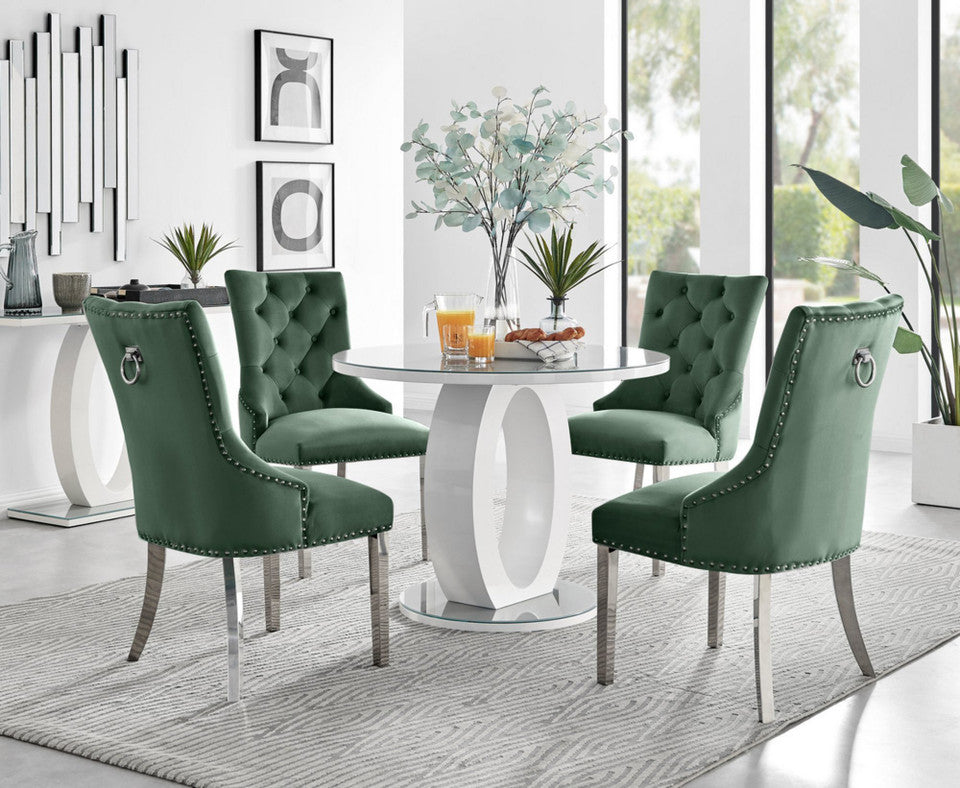 Giovani Round Grey 100cm Table & 4 Velvet Belgravia Chairs