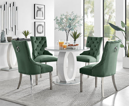 Giovani Round Grey 100cm Table & 4 Velvet Belgravia Chairs