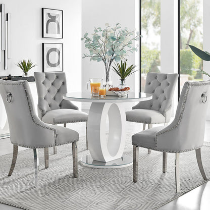 Giovani Round Grey 100cm Table & 4 Velvet Belgravia Chairs