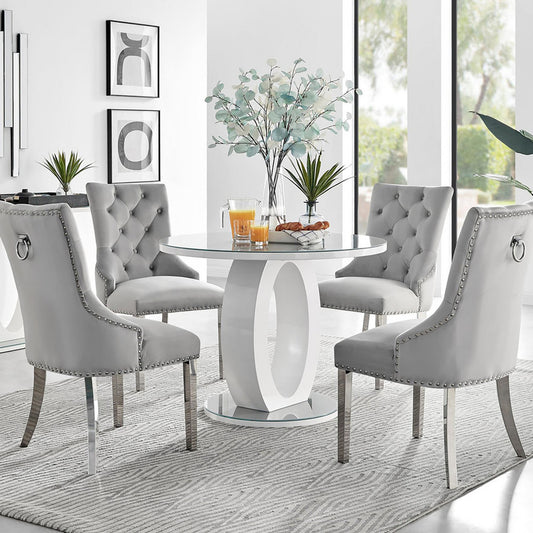 Giovani Round Grey 100cm Table & 4 Velvet Belgravia Chairs