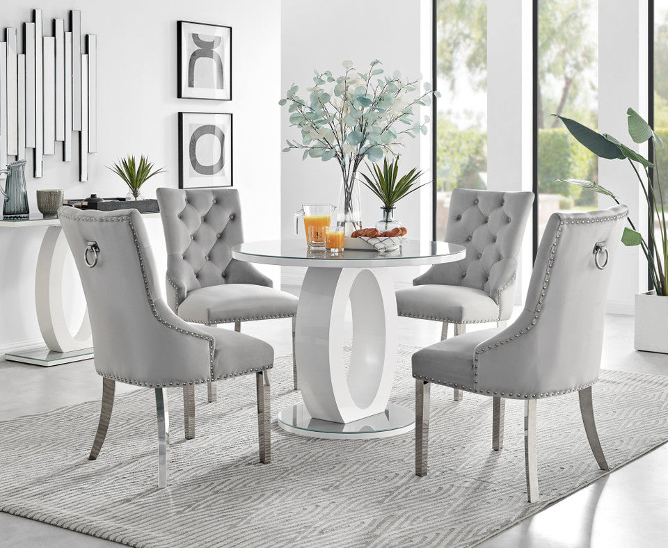Giovani Round Grey 100cm Table & 4 Velvet Belgravia Chairs