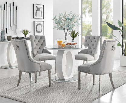Giovani Round Grey 100cm Table & 4 Velvet Belgravia Chairs