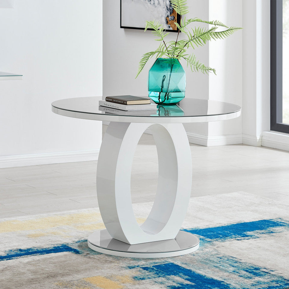 Giovani Round Grey and White High Gloss Glass 4 Seater Dining Table
