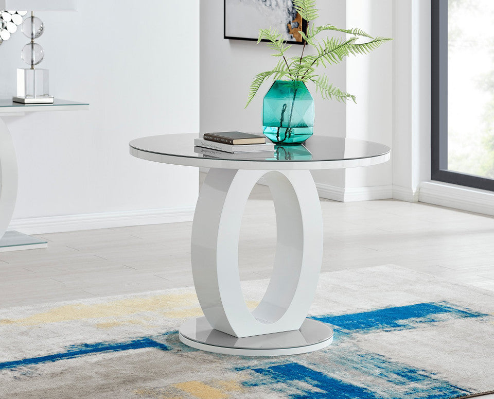 Giovani Round Grey 100cm Table and 4 Velvet Milan Black Leg Chairs