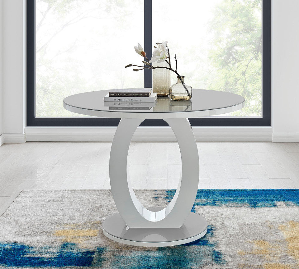 Giovani Round Grey and White High Gloss Glass 4 Seater Dining Table