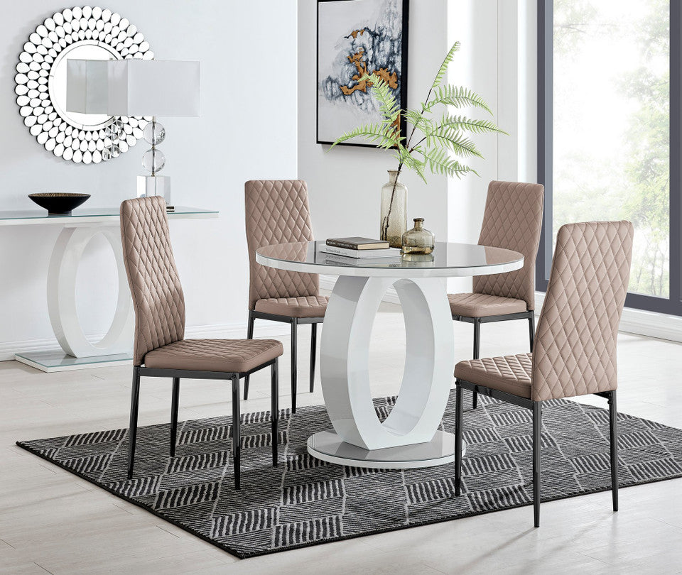 Giovani Round Grey 100cm Table and 4 Milan Black Leg Chairs