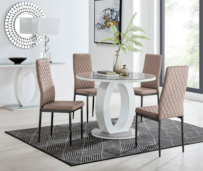 Giovani Round Grey 100cm Table and 4 Milan Black Leg Chairs
