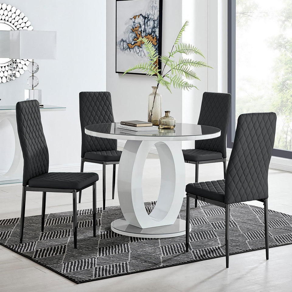 Giovani Round Grey 100cm Table and 4 Milan Black Leg Chairs