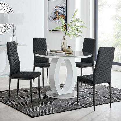Giovani Round Grey 100cm Table and 4 Milan Black Leg Chairs