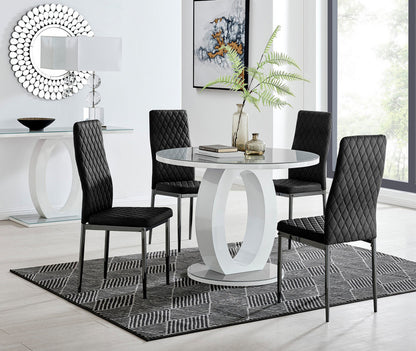 Giovani Round Grey 100cm Table and 4 Velvet Milan Black Leg Chairs