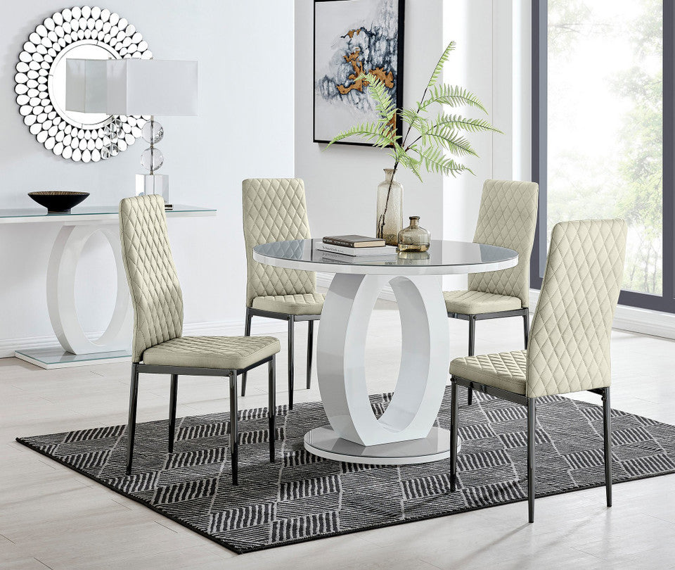 Giovani Round Grey 100cm Table and 4 Velvet Milan Black Leg Chairs