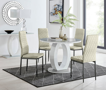 Giovani Round Grey 100cm Table and 4 Velvet Milan Black Leg Chairs