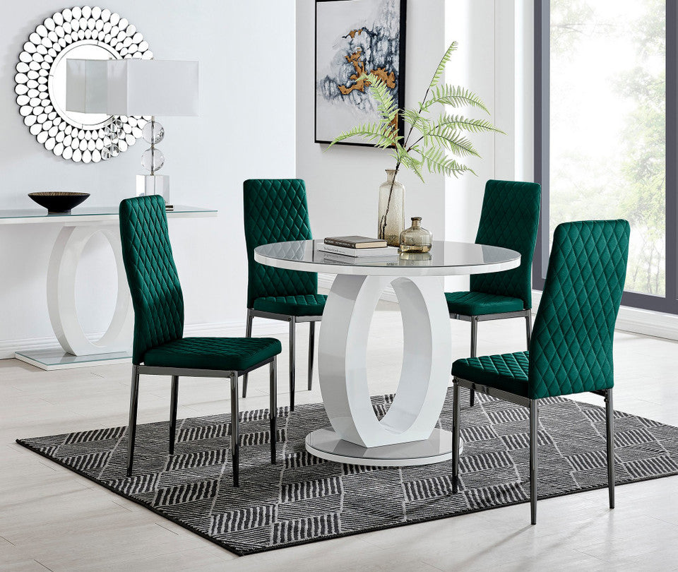 Giovani Round Grey 100cm Table and 4 Velvet Milan Black Leg Chairs