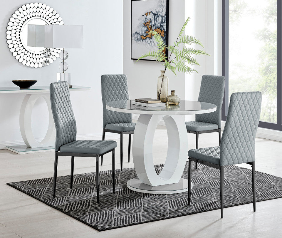 Giovani Round Grey 100cm Table and 4 Milan Black Leg Chairs
