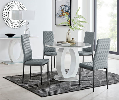 Giovani Round Grey 100cm Table and 4 Milan Black Leg Chairs