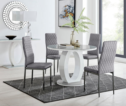 Giovani Round Grey 100cm Table and 4 Velvet Milan Black Leg Chairs