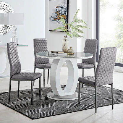 Giovani Round Grey 100cm Table and 4 Velvet Milan Black Leg Chairs
