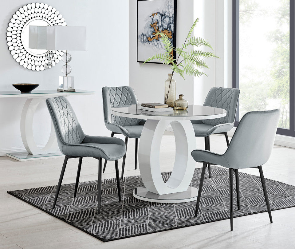 Giovani Round Grey 100cm Table and 4 Pesaro Black Leg Chairs