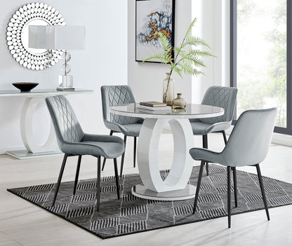 Giovani Round Grey 100cm Table and 4 Pesaro Black Leg Chairs