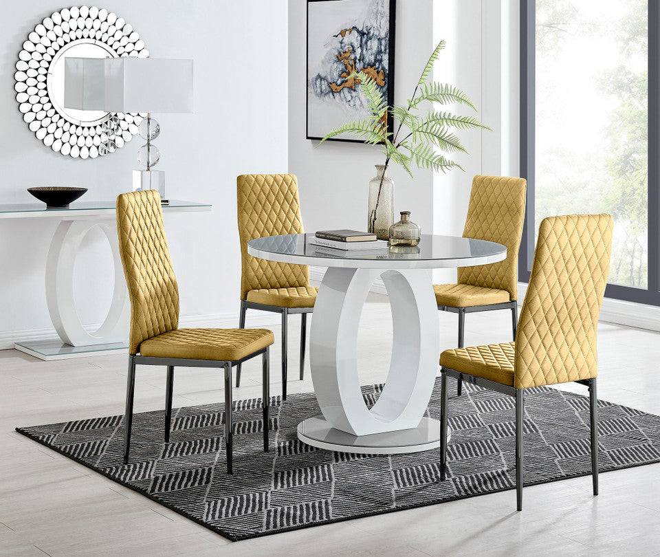 Giovani Round Grey 100cm Table and 4 Velvet Milan Black Leg Chairs