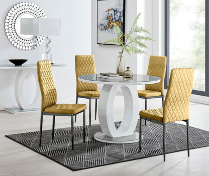 Giovani Round Grey 100cm Table and 4 Velvet Milan Black Leg Chairs