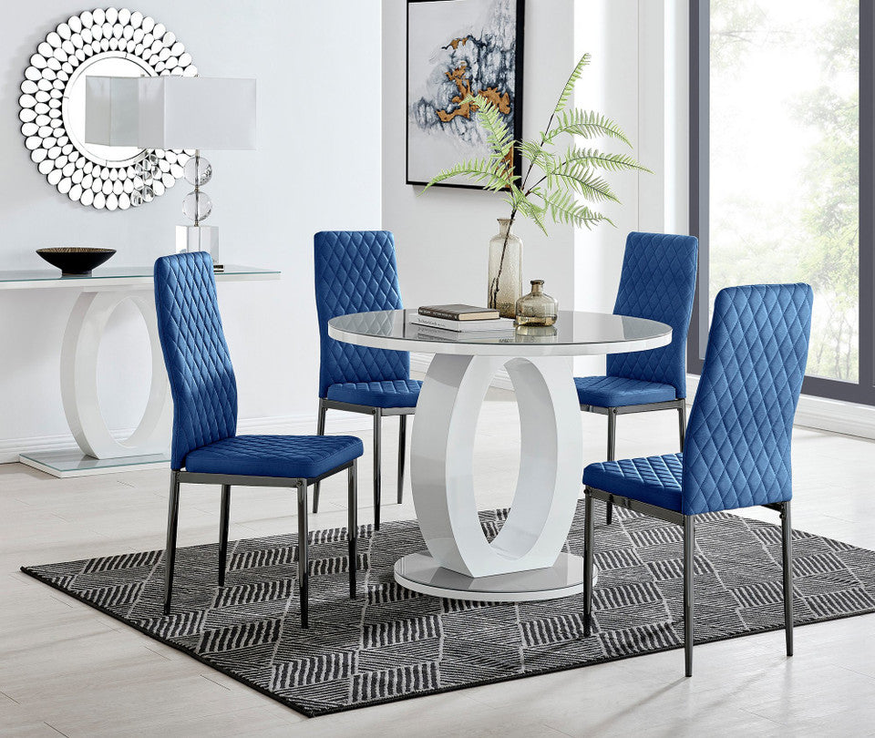 Giovani Round Grey 100cm Table and 4 Velvet Milan Black Leg Chairs