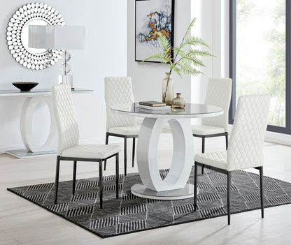 Giovani Round Grey 100cm Table and 4 Milan Black Leg Chairs