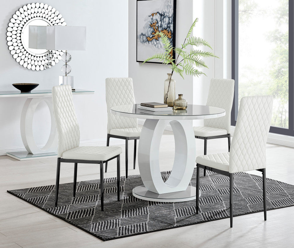 Giovani Round Grey 100cm Table and 4 Milan Black Leg Chairs