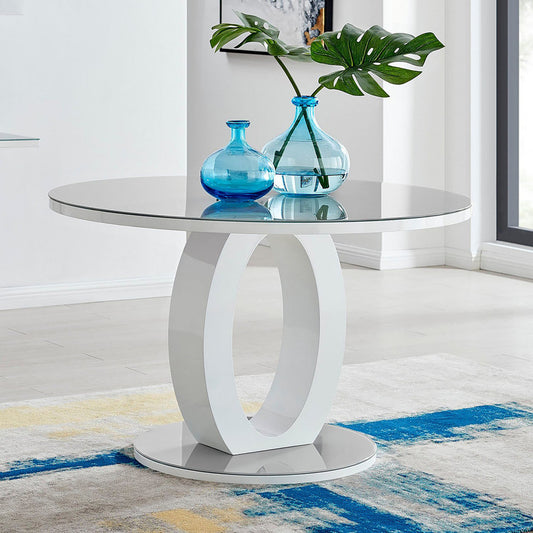 Giovani Round Grey and White High Gloss Glass 6 Seater Large Dining Table