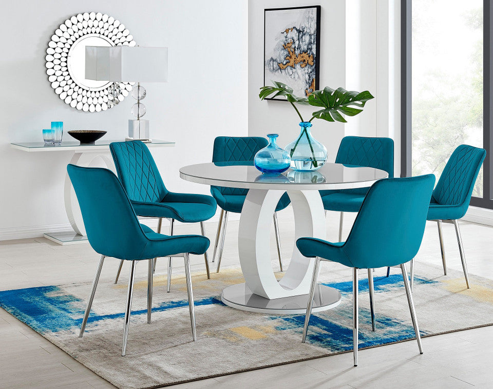 Giovani Round Grey Large 120cm Table and 6 Pesaro Silver Leg Chairs