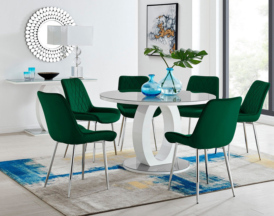 Giovani Round Grey Large 120cm Table and 6 Pesaro Silver Leg Chairs