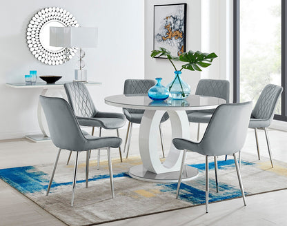 Giovani Round Grey Large 120cm Table and 6 Pesaro Silver Leg Chairs