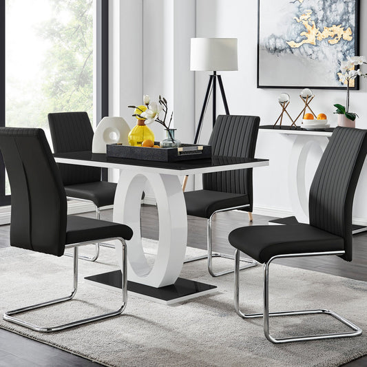 Giovani Black White High Gloss Glass Dining Table and 4 Lorenzo Chairs Set