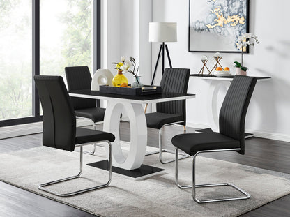 Imperia 4 Grey Dining Table and 4 Velvet Milan Black Leg Chairs