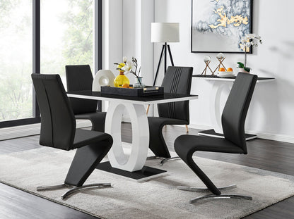 Giovani Black White High Gloss Glass Dining Table and 4 Willow Chairs Set