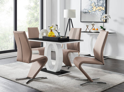 Giovani Black White High Gloss Glass Dining Table and 4 Willow Chairs Set
