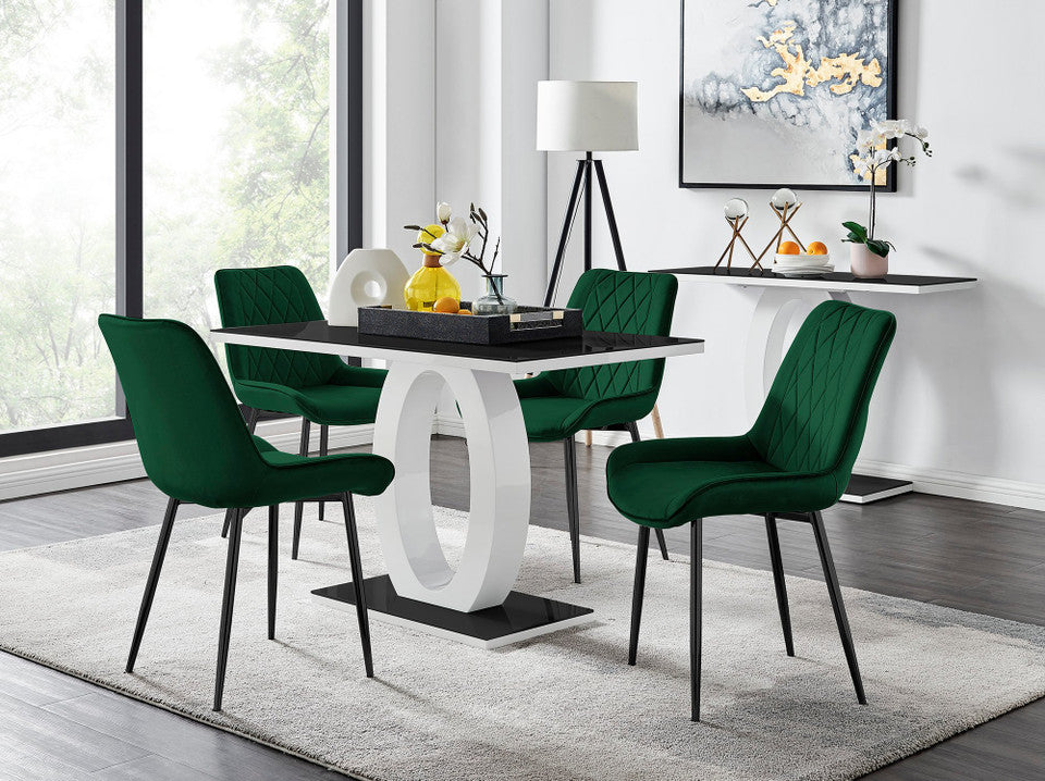 Giovani 4 Black Dining Table & 4 Pesaro Black Leg Chairs