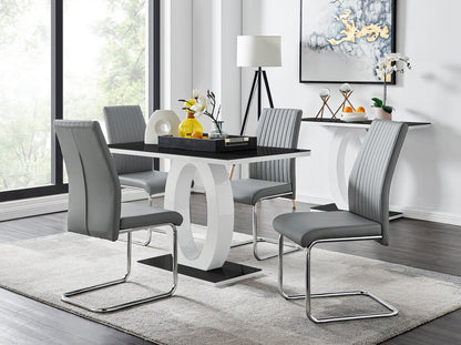 Imperia 4 Grey Dining Table and 4 Velvet Milan Black Leg Chairs