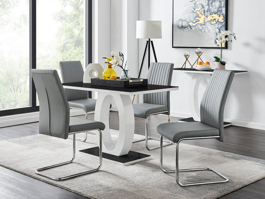 Imperia 4 Grey Dining Table and 4 Velvet Milan Black Leg Chairs